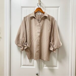 Rookie Beige Collared Blouse with Tied Cuffs